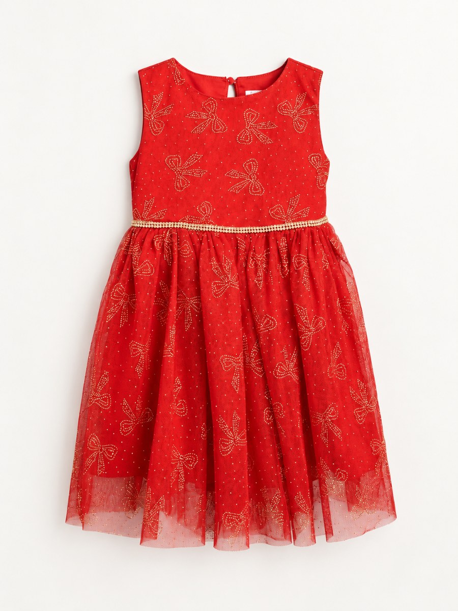 Vestido de fiesta niña con lazos dorados