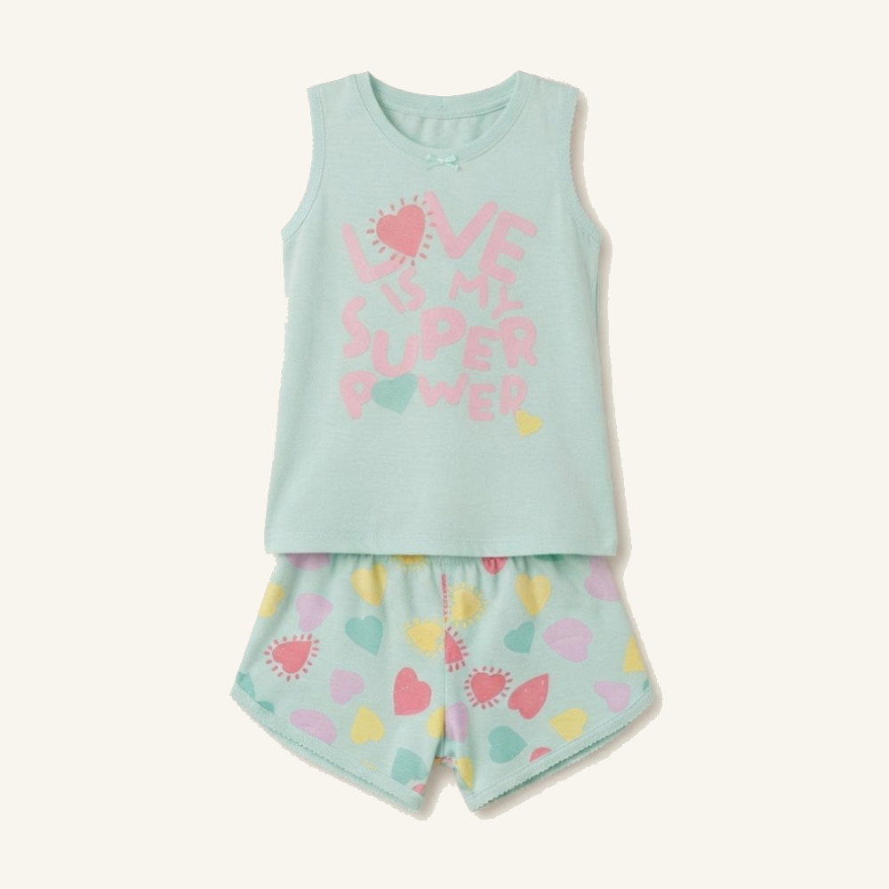 PIJAMA NIÑA CORTA TURQUESA