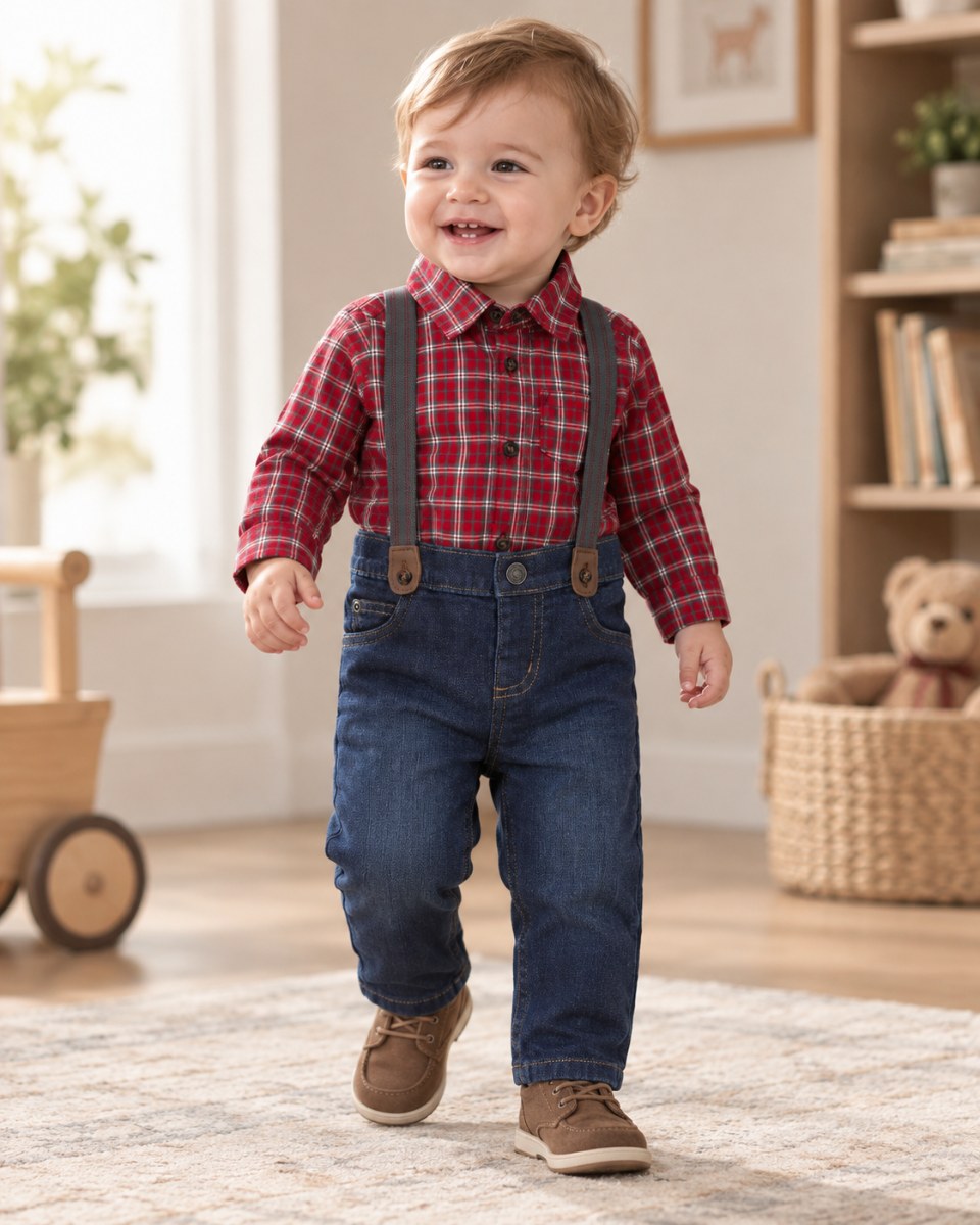 Conjunto camisa y pantalón de tirantes para niño 