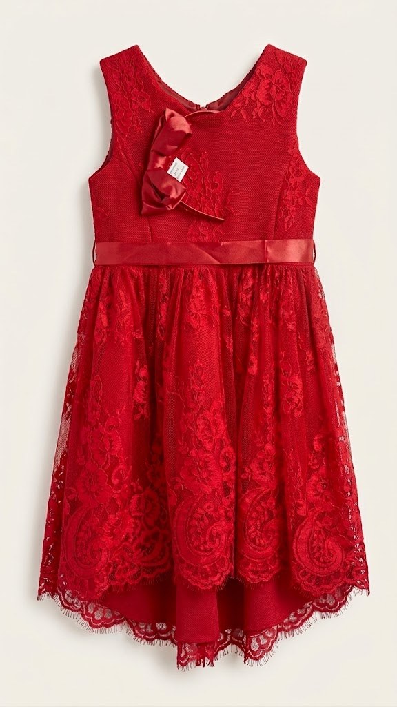 Vestido de niña randa rojo con accesorio